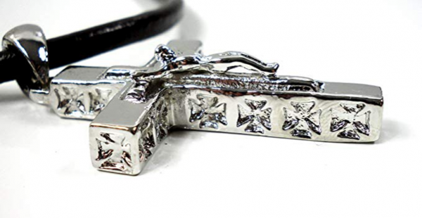 flevado Hochglanz POLIERTES EDELSTAHLKREUZ AN EINEM SEHR Breiten Leder-Halsband